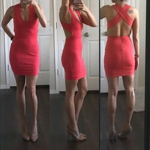 Lulu’s coral salmon orange pink open back dress